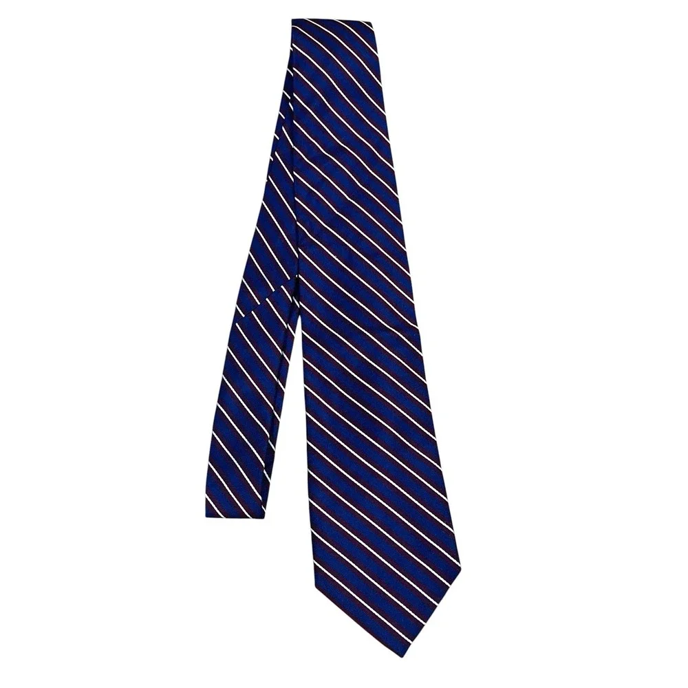Brooks Brothers 100% Silk Necktie Navy Burgundy Diagonal Stripes Classic Preppy